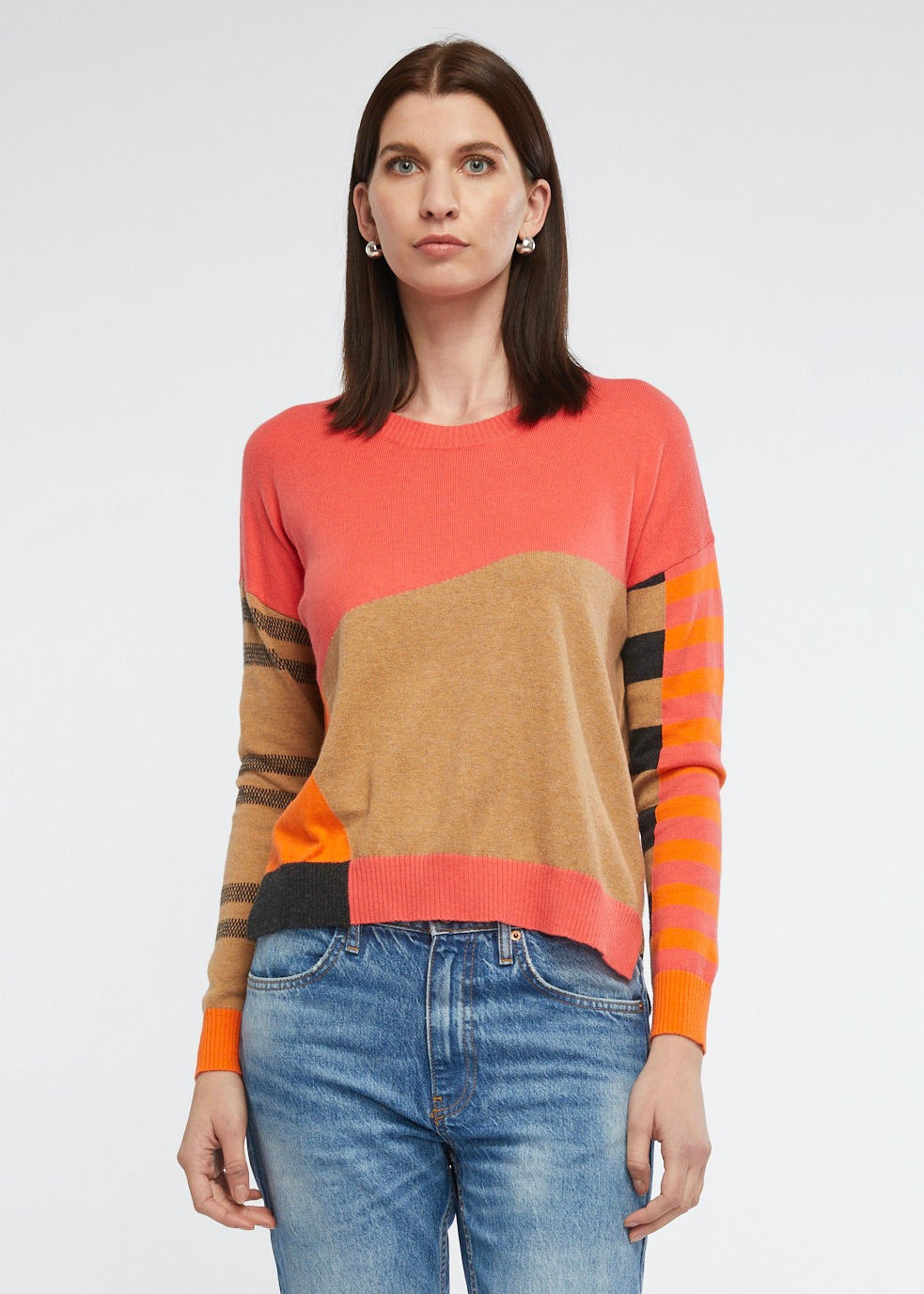 Eclectic Intarsia Jumper in Pink and Orange