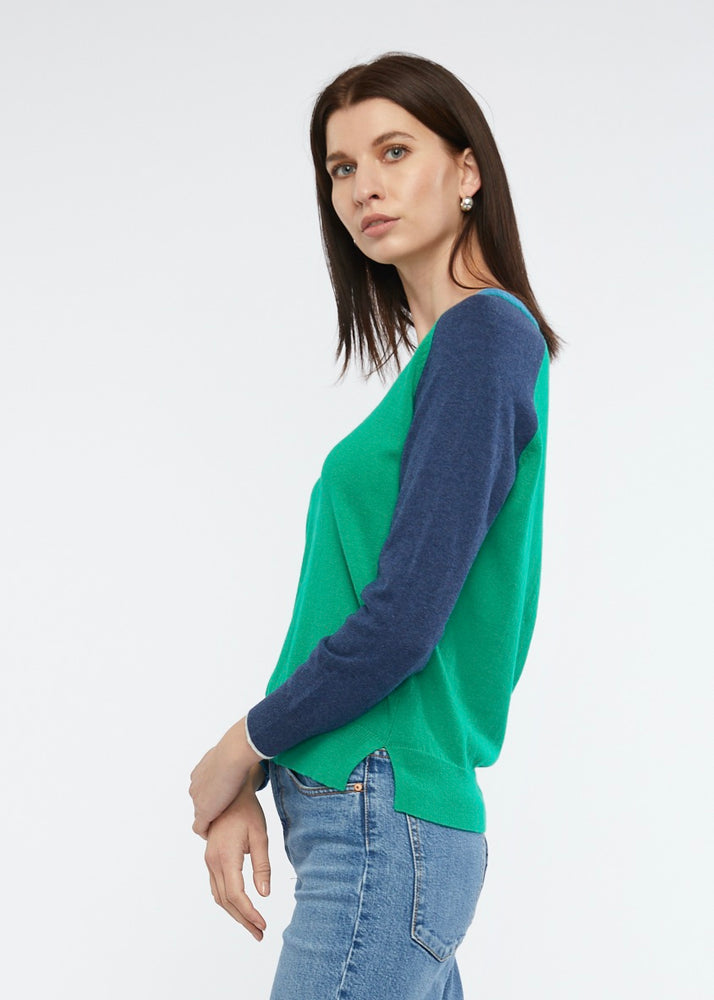 
                  
                    Fashioned V Neck jumper by Zaket and Plover in Emerald and Navy
                  
                