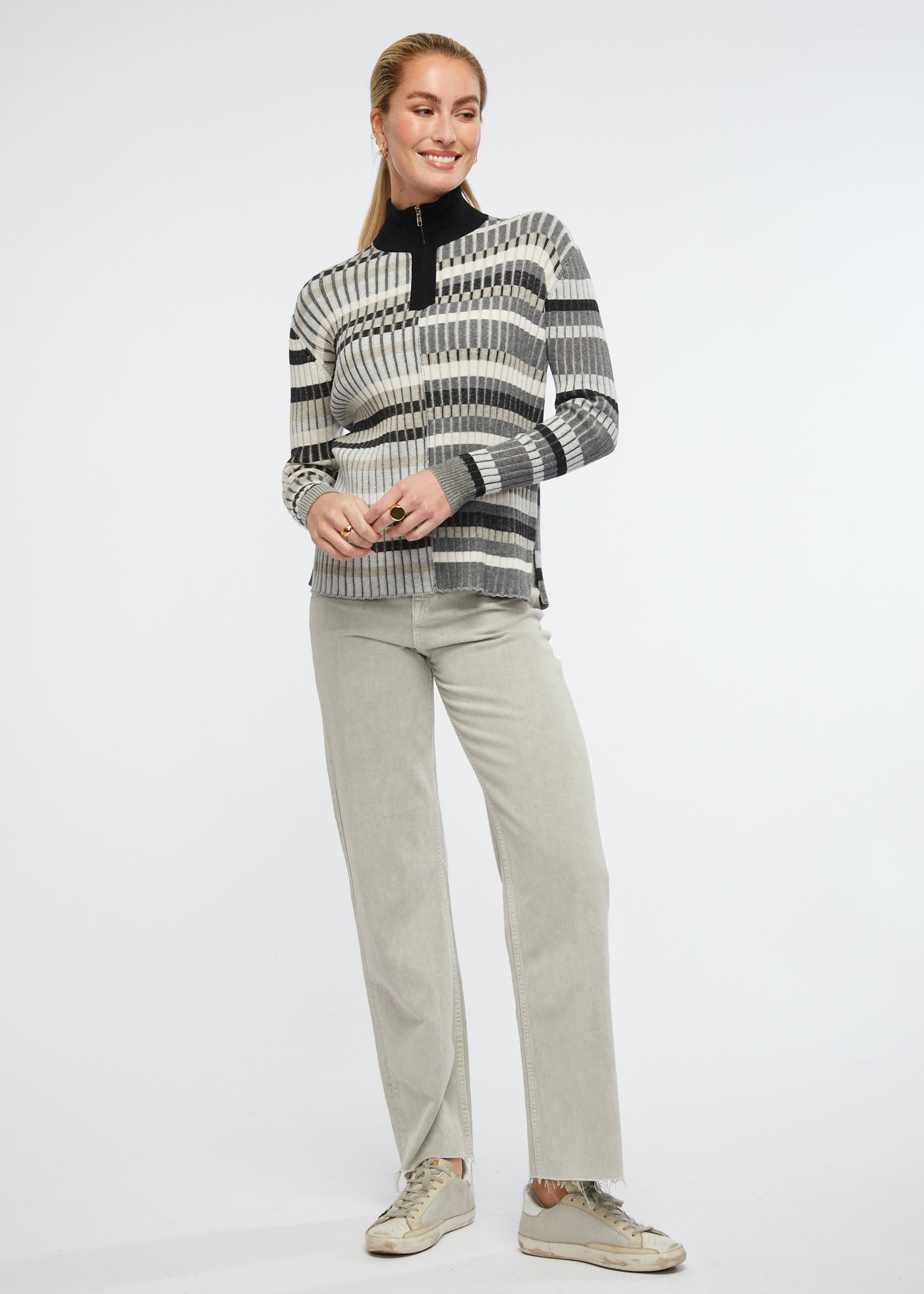 
                  
                    Black, white and Grey Zaket & Plover cotton and cashmere geometric Jumper
                  
                