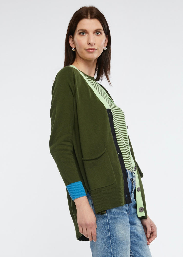 Dark Green Zaket & Plover Cashmere and Cotton Cardigan with light green and black button details