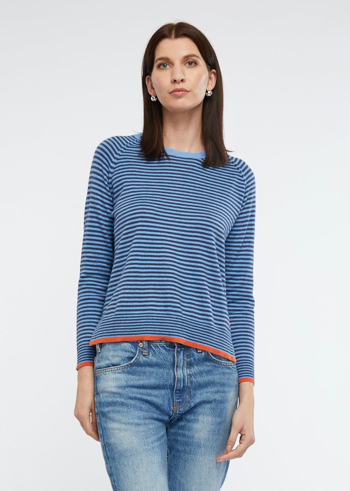Zaket & Plover Navy and Grey striped Cashmere and Cotton Jumper