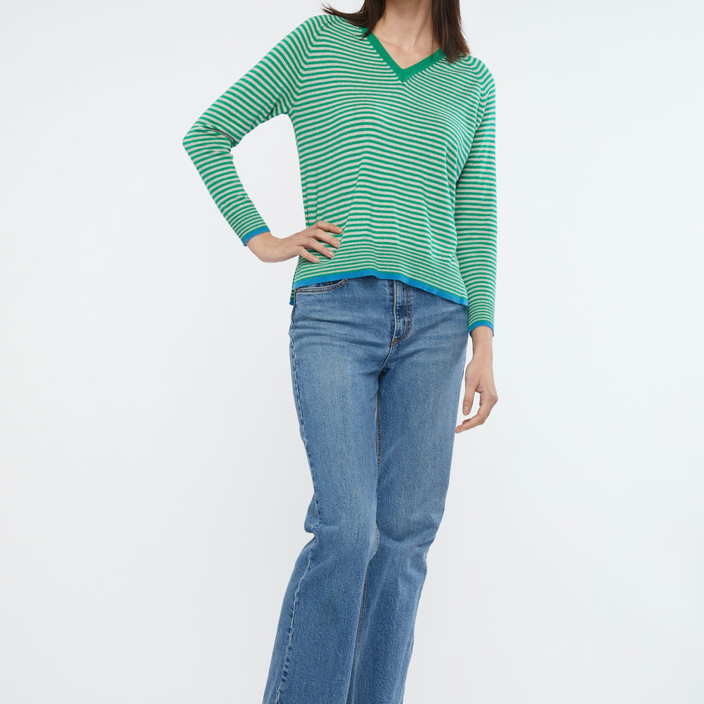 
                  
                    Zaket & Plover green and Grey striped Cashmere and Cotton V neck cut Jumper
                  
                